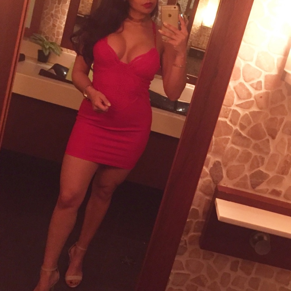 Red dress with crochet top